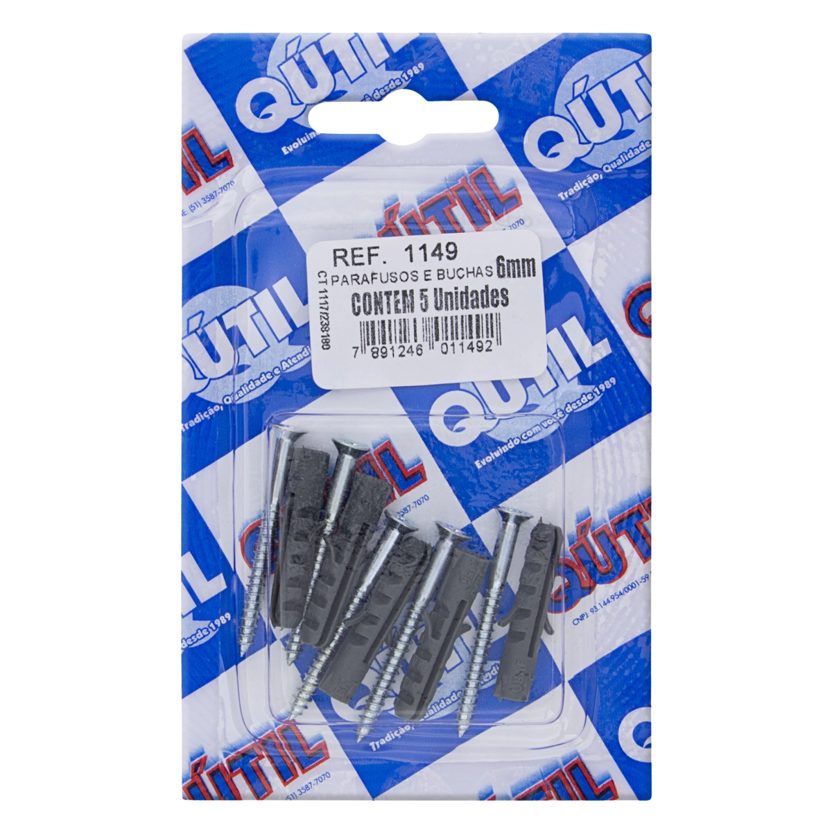 Parafuso Com Bucha Qútil 6mm 5 Unidades