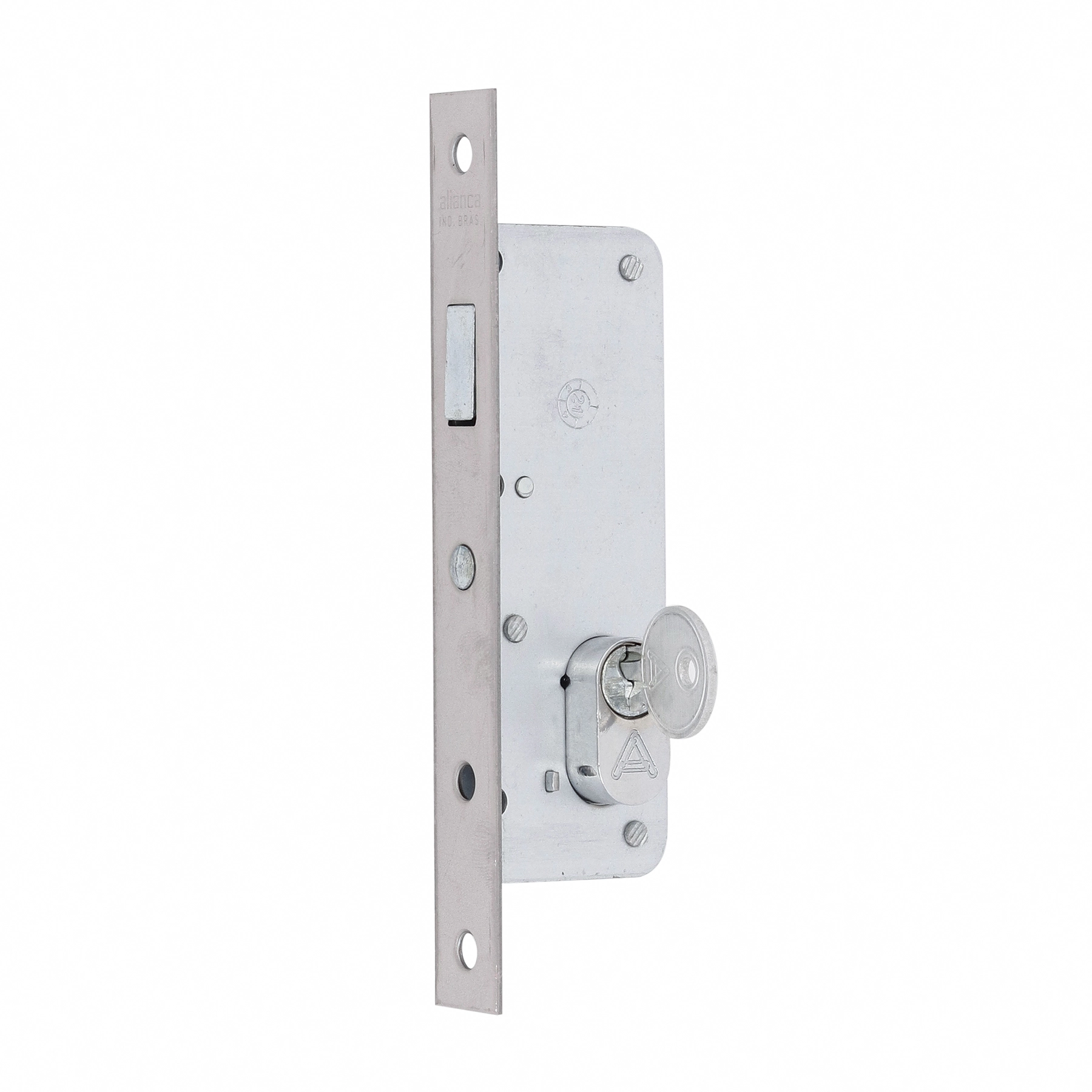 Fechadura Aliança Bico de Papagaio para Porta de Correr Cromado 24mm Inox Chave Simples F1340 IP