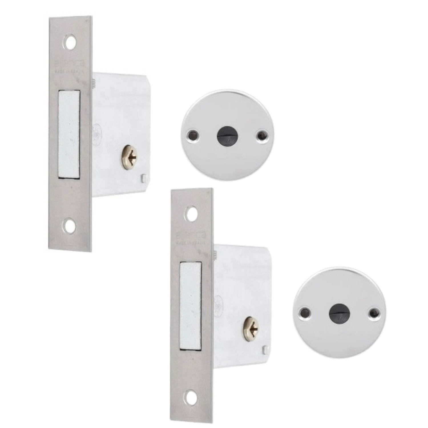 Fechadura F2000 Trava De Segurança Par Tetra Chave Roseta Redonda Cromada 40mm Aliança