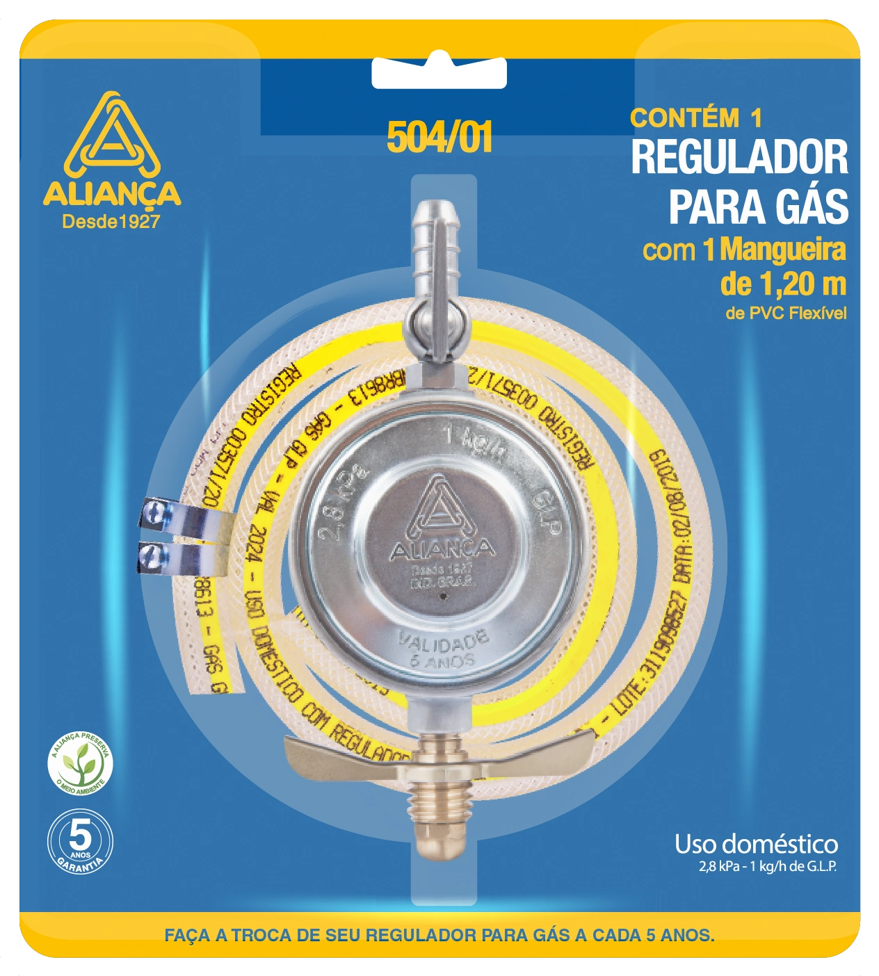 Regulador de Gás Blister 504/1 com Mangueira de 120cm - 504/1C MANG 1,2