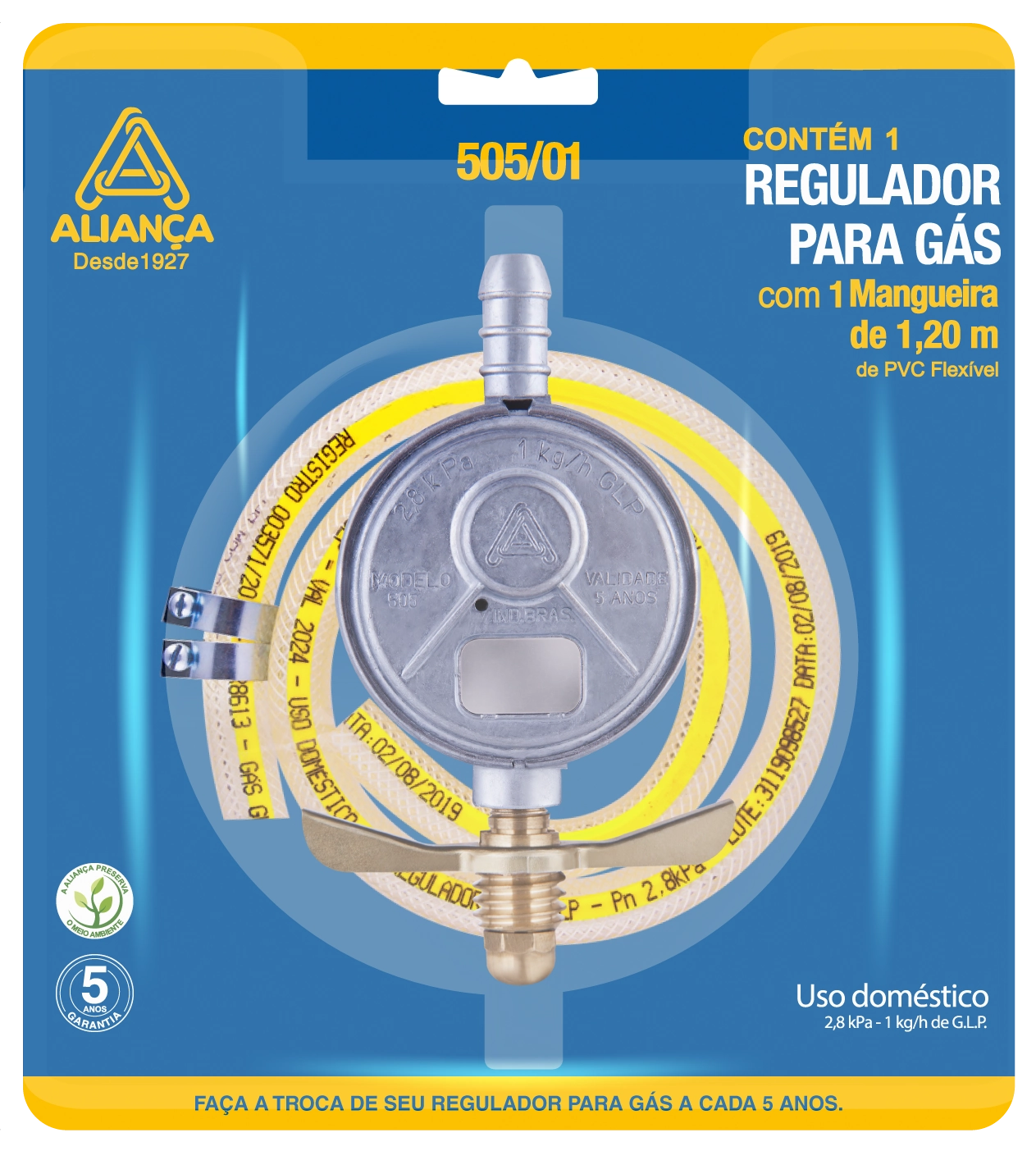 Regulador Gas Blister 505 1 Com Mangueira 120cm 66901 Alianca