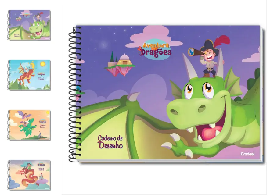 Caderno De Desenho Aventura Dragões Credeal 80 Folhas