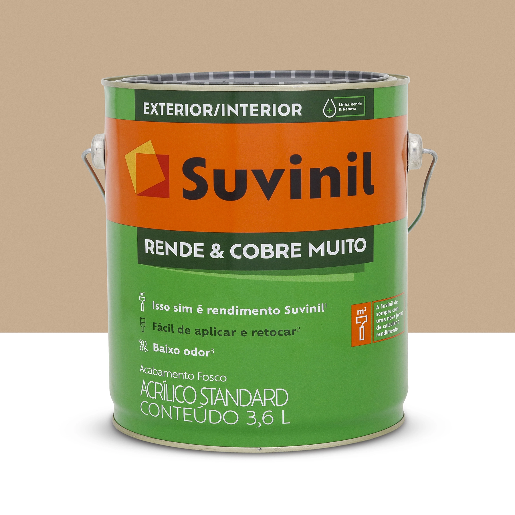 Tinta Acrílica Fosca Rende e Cobre Muito Standard Interior e Exterior Camurça 3,6 L Suvinil