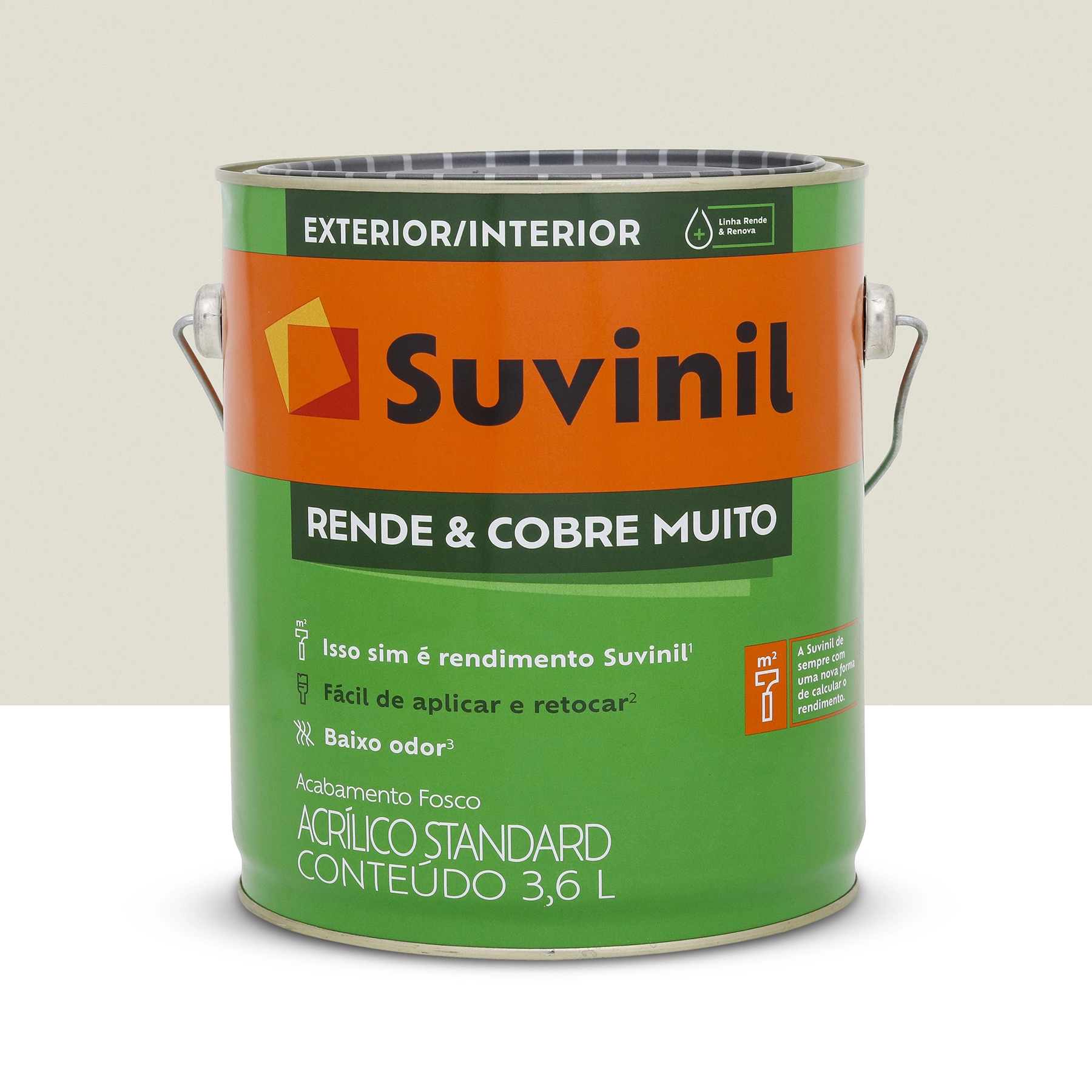 Tinta Acrílica Fosca Rende e Cobre Muito Standard Interior e Exterior Gelo 3,6 L Suvinil