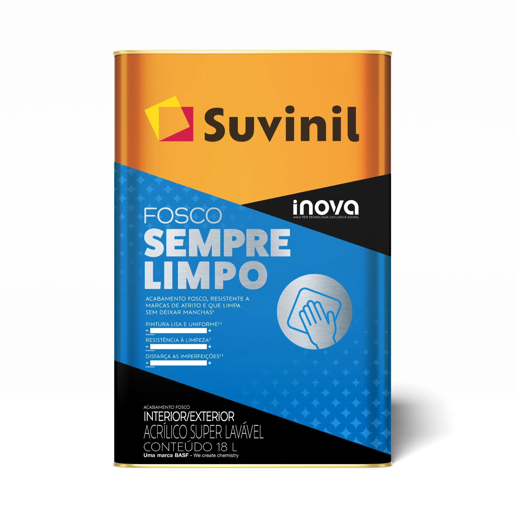 Tinta Acrílica Fosca Inova Sempre Limpo Premium Super Lavável Interno e Externo Cromio 18L Suvinil