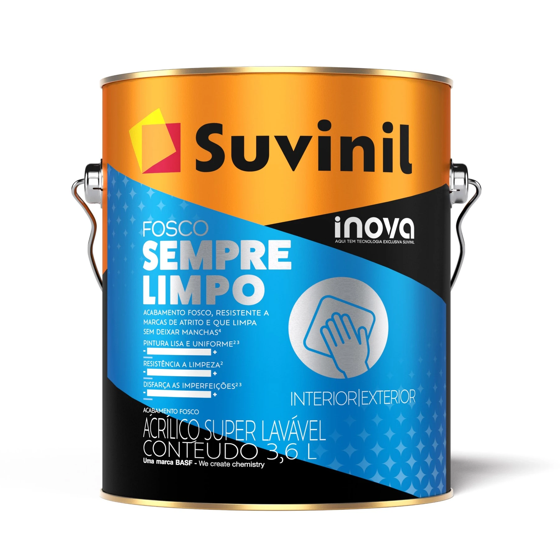 Tinta Acrílica Fosca Inova Sempre Limpo Premium Super Lavável Interno e Externo Cromio 3,6L Suvinil