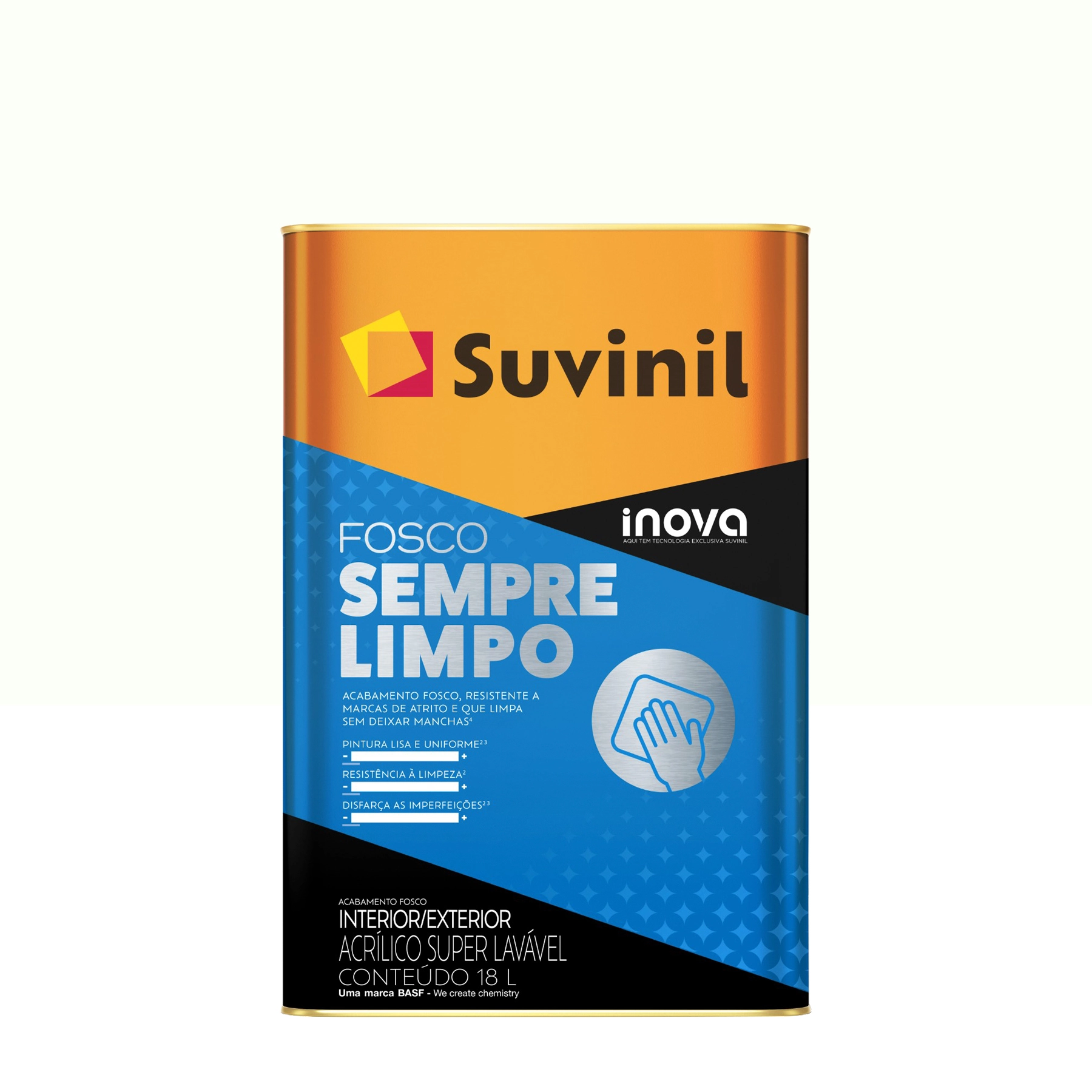 Tinta Acrílica Fosca Inova Sempre Limpo Premium Super Lavável Interno e Externo Branco Neve 18L Suvinil