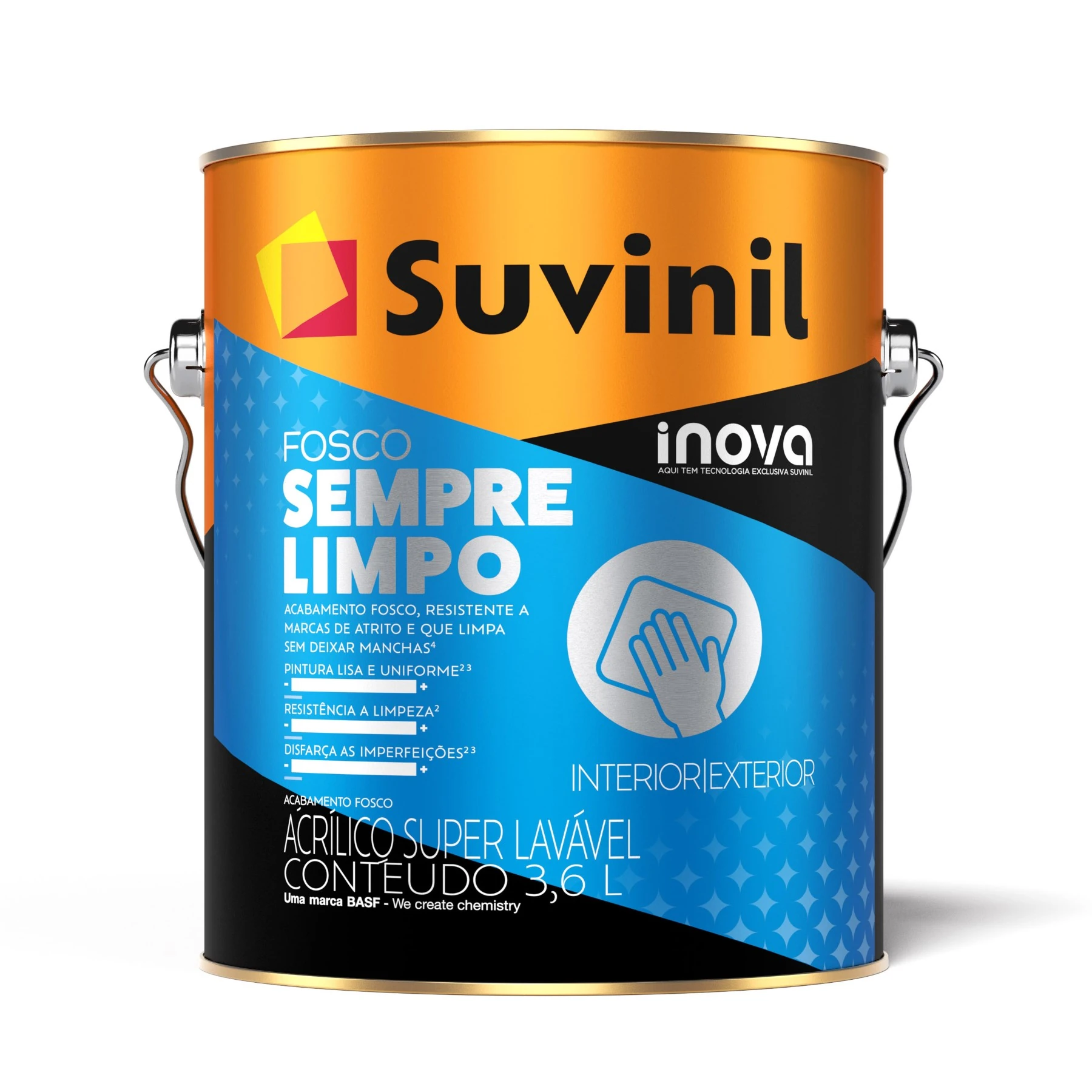 Tinta Acrílica Fosca Inova Sempre Limpo Premium Super Lavável Interno e Externo Branco Neve 3,6L Suvinil