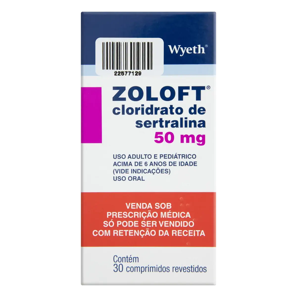Zoloft 50mg Wyeth Caixa 30 Comprimidos Revestidos