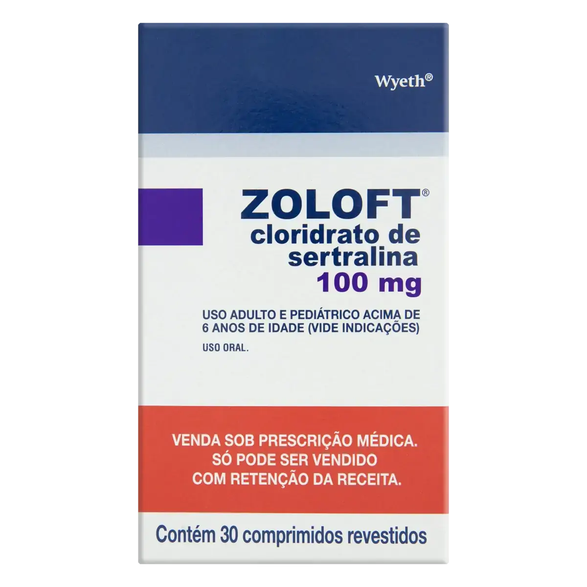 Zoloft 100mg Wyeth Caixa 30 Comprimidos Revestidos