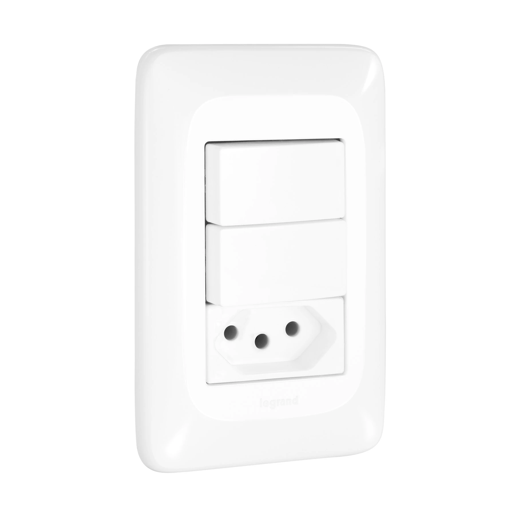 Conjunto 1 tomada e 2 interruptores Energia Simples 10A 4x2 Pial Pop Legrand