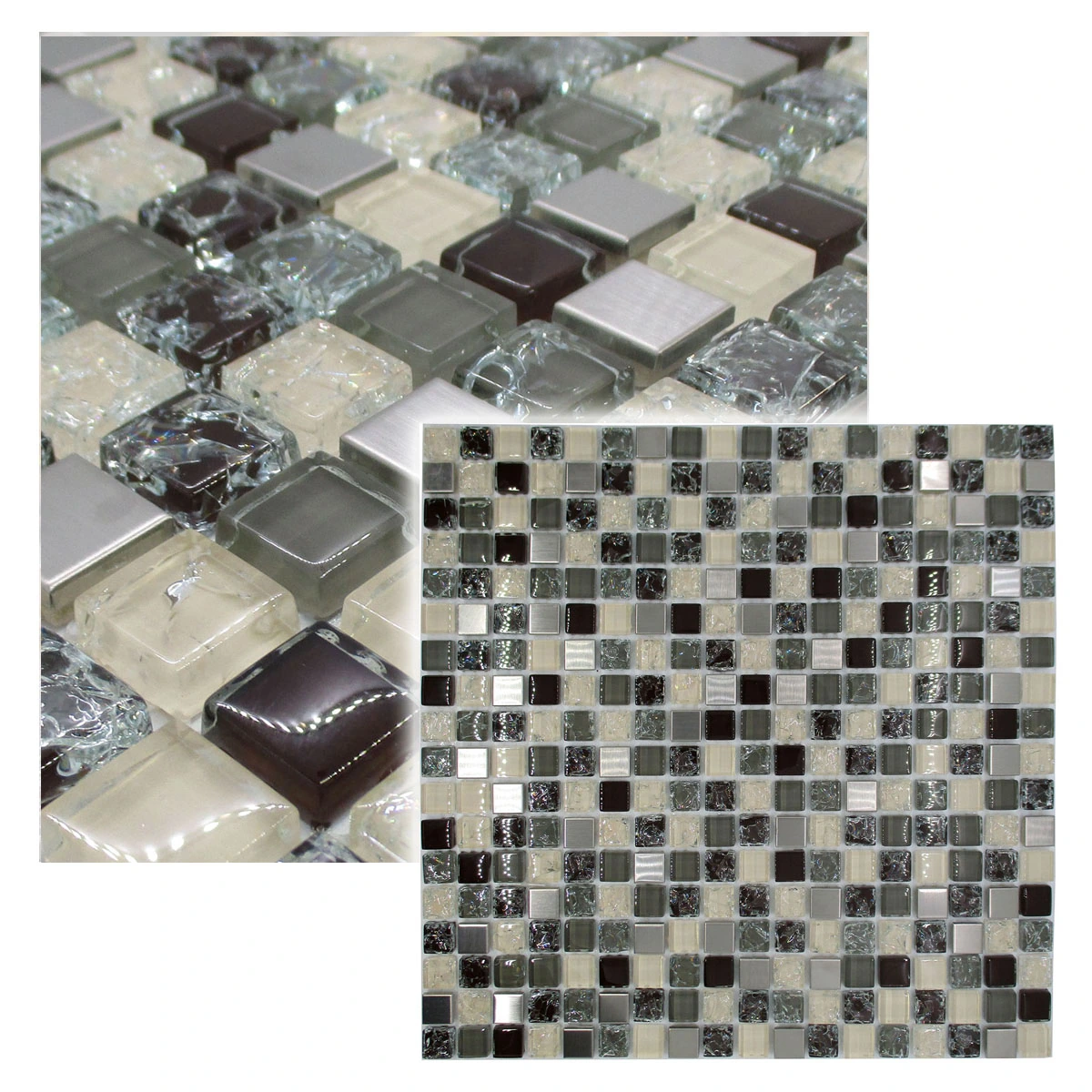 Pastilhas de Vidro Marrom Aço Mix Metalizado 30x30cm
