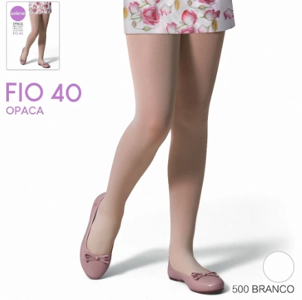 Meia Calça Infantil Branca Fio 40 Elastano Selene Tamanho P