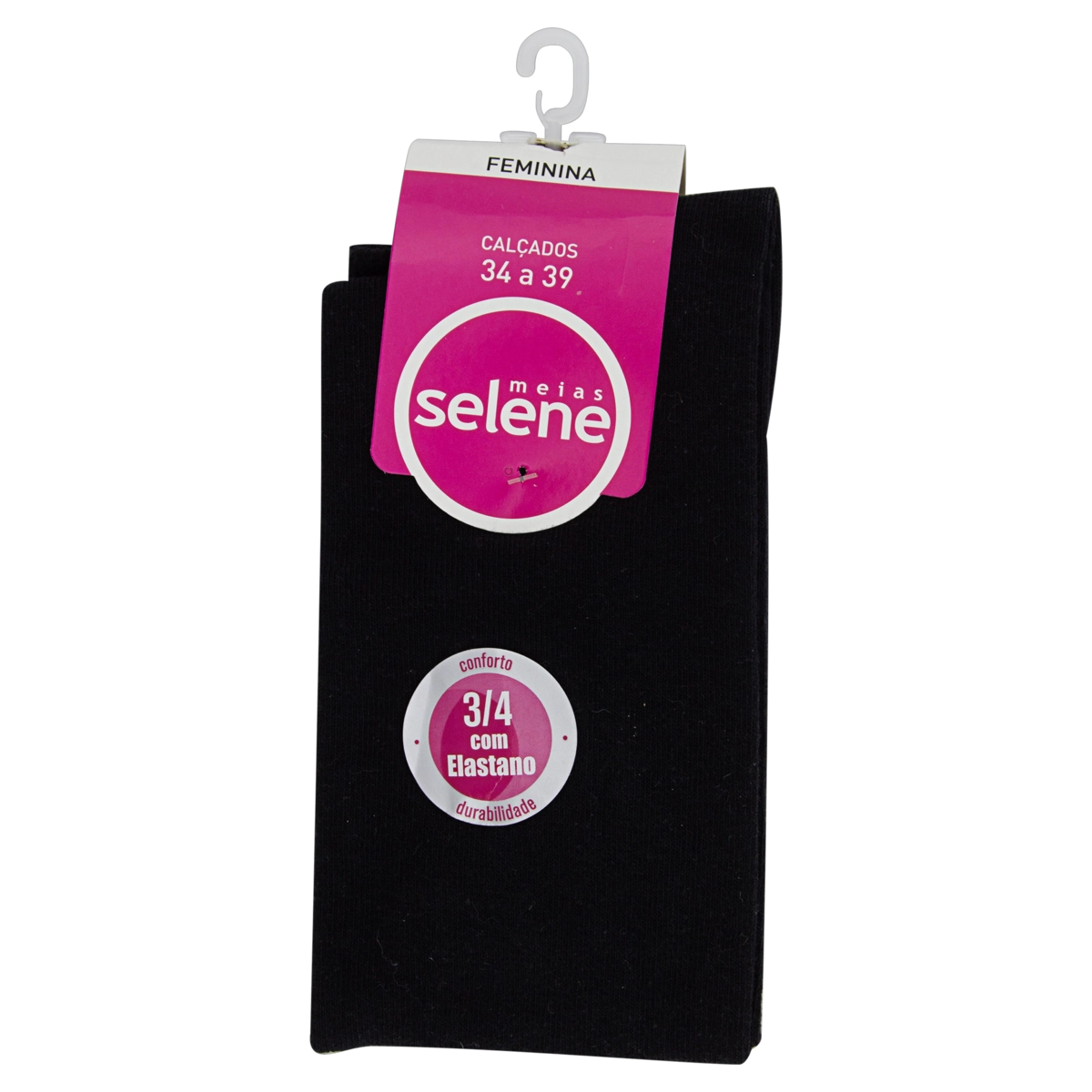 Meia Feminina 3/4 Preta Selene N 34 39