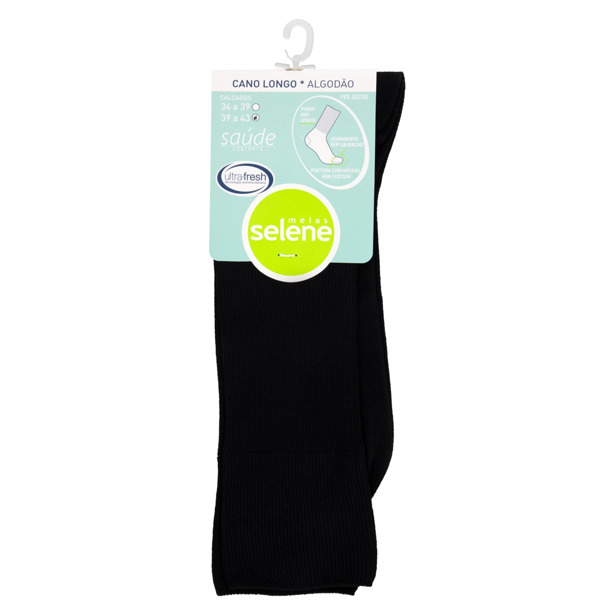 Meia Masculina Cano Longo Preta Selene Saúde N 39 43