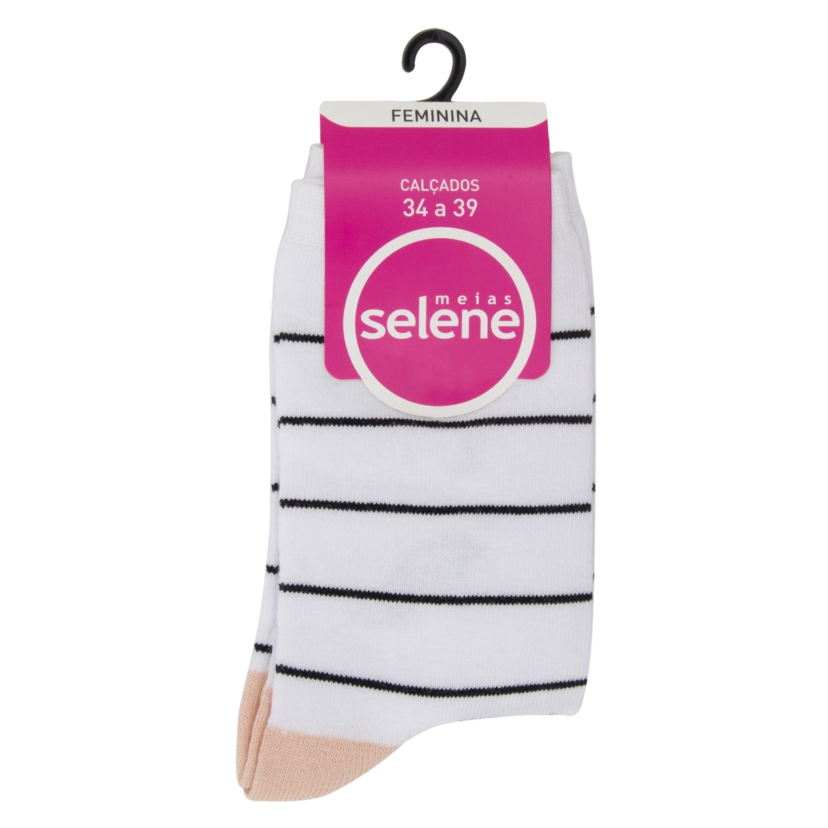 Meia Feminina Cano Médio Branca E Rosa Nude Selene N 34 A 39