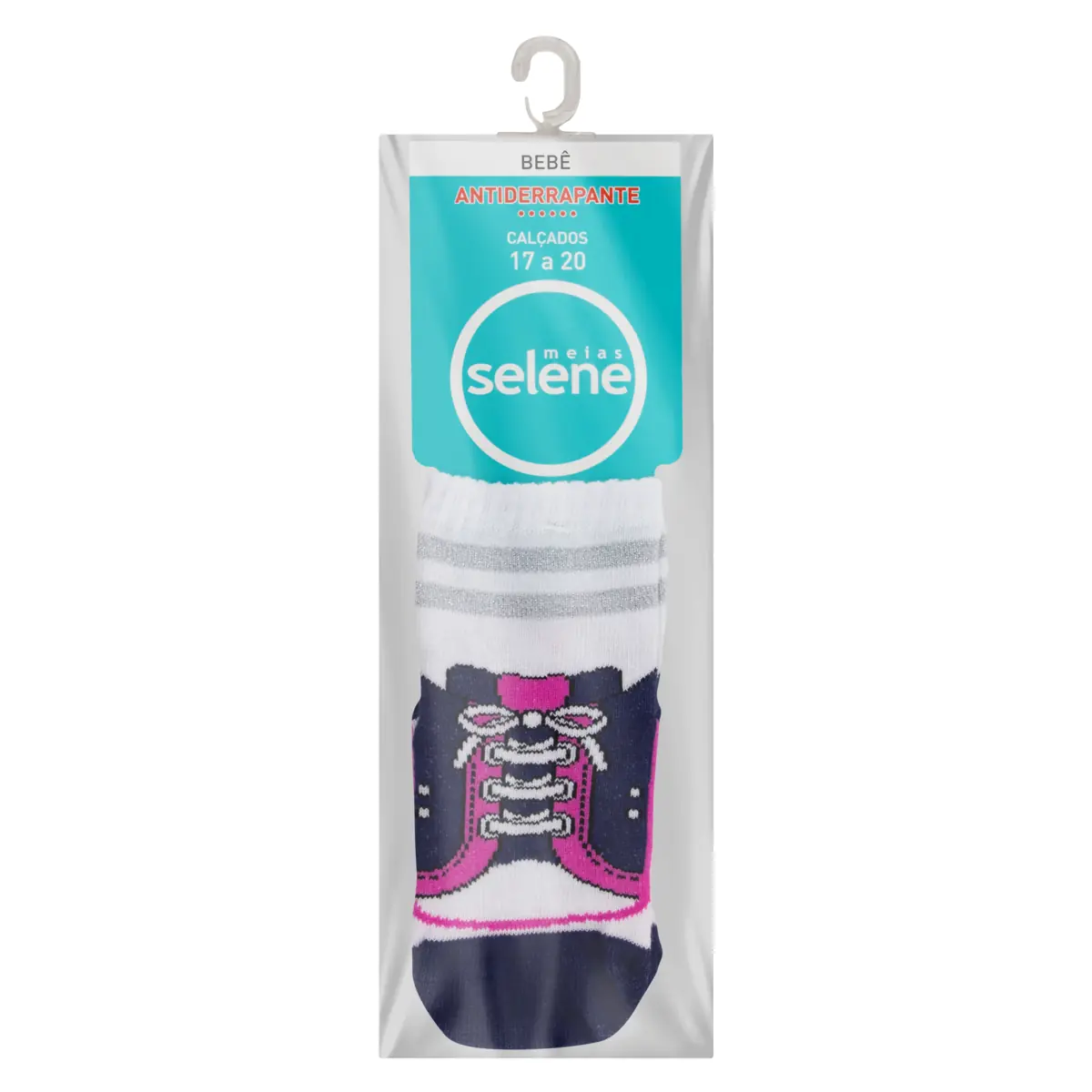Meia De Bebê Antiderrapante Branco E Marinho Selene N 17 20