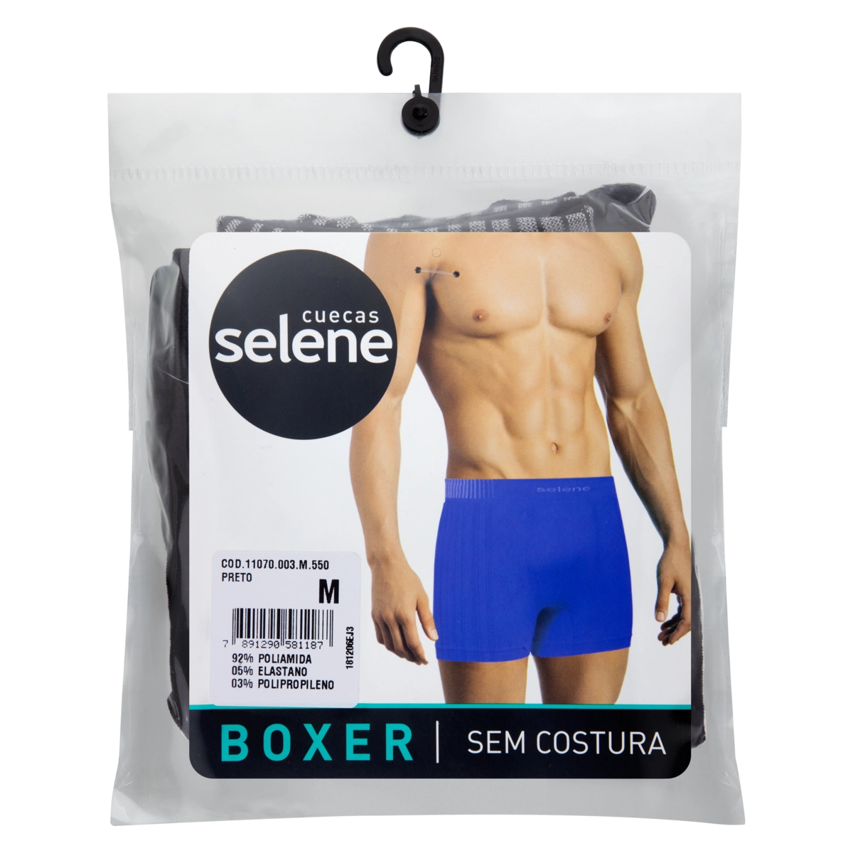 Cueca Boxer Sem Costura Preta Selene Tamanho Eg