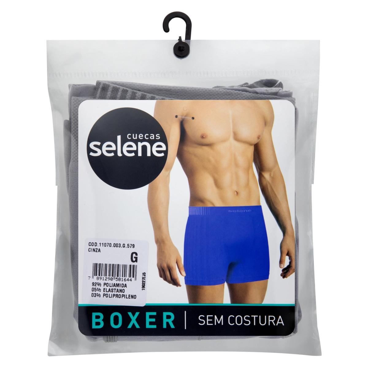 Cueca Boxer Sem Costura Cinza Selene Tamanho G