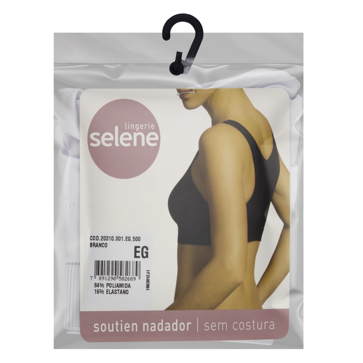 Sutiã Nadador Sem Costura Branco Selene Tamanho Eg