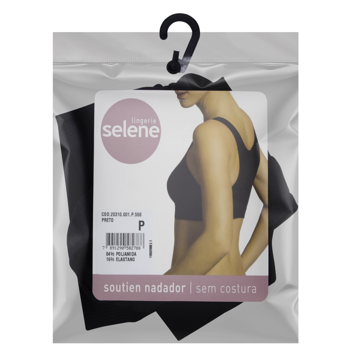 Sutiã Nadador Sem Costura Preto Selene Tamanho P