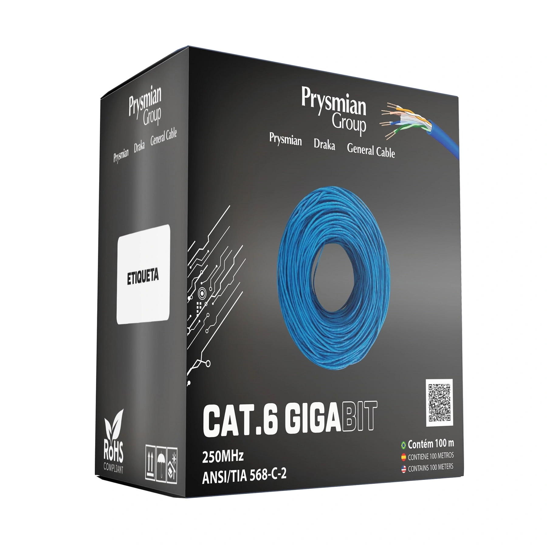 Cabo de Rede LAN CAT6 100m Cinza