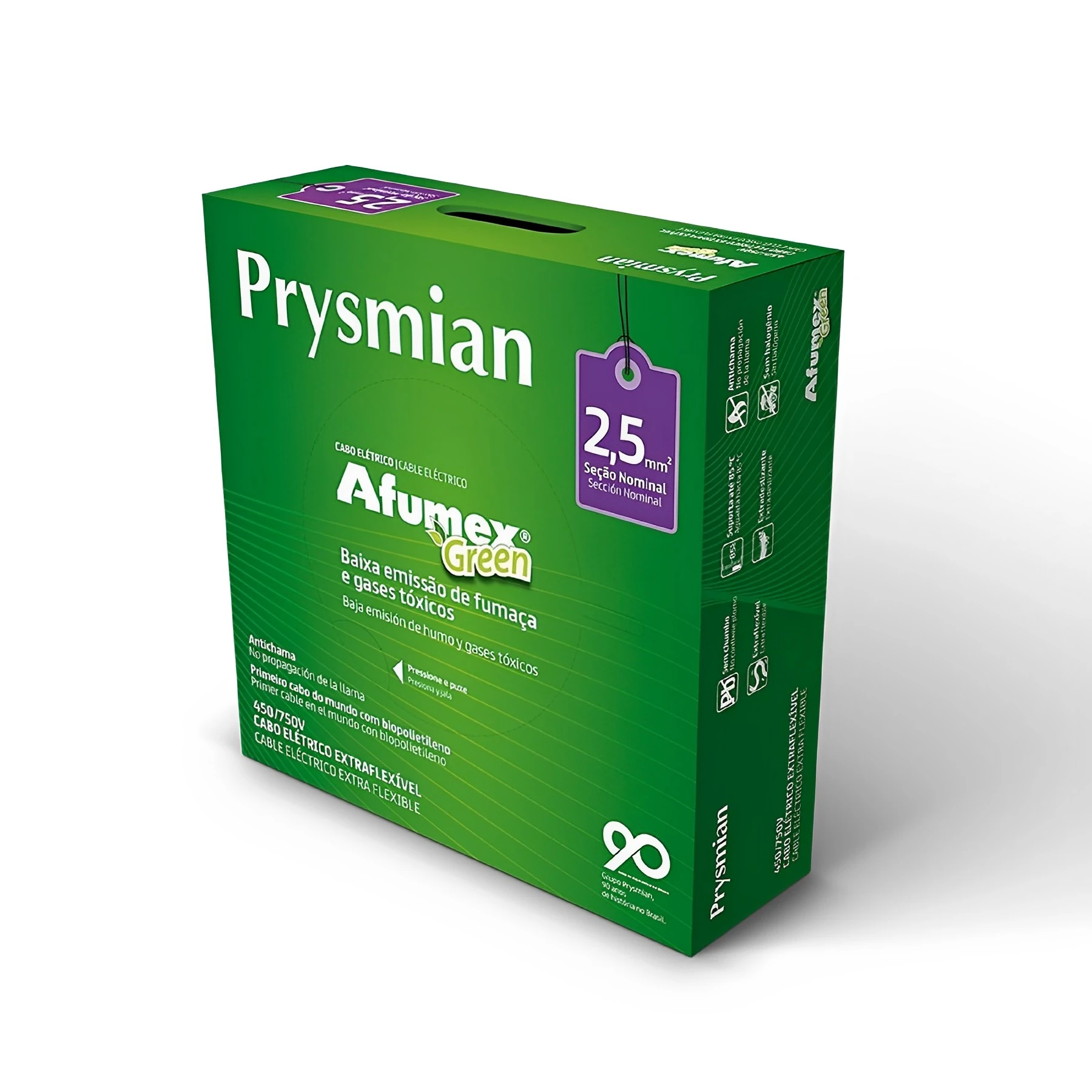 Cabo Flexível 2,5mm 100m Verde e Amarelo 750V Prysmian