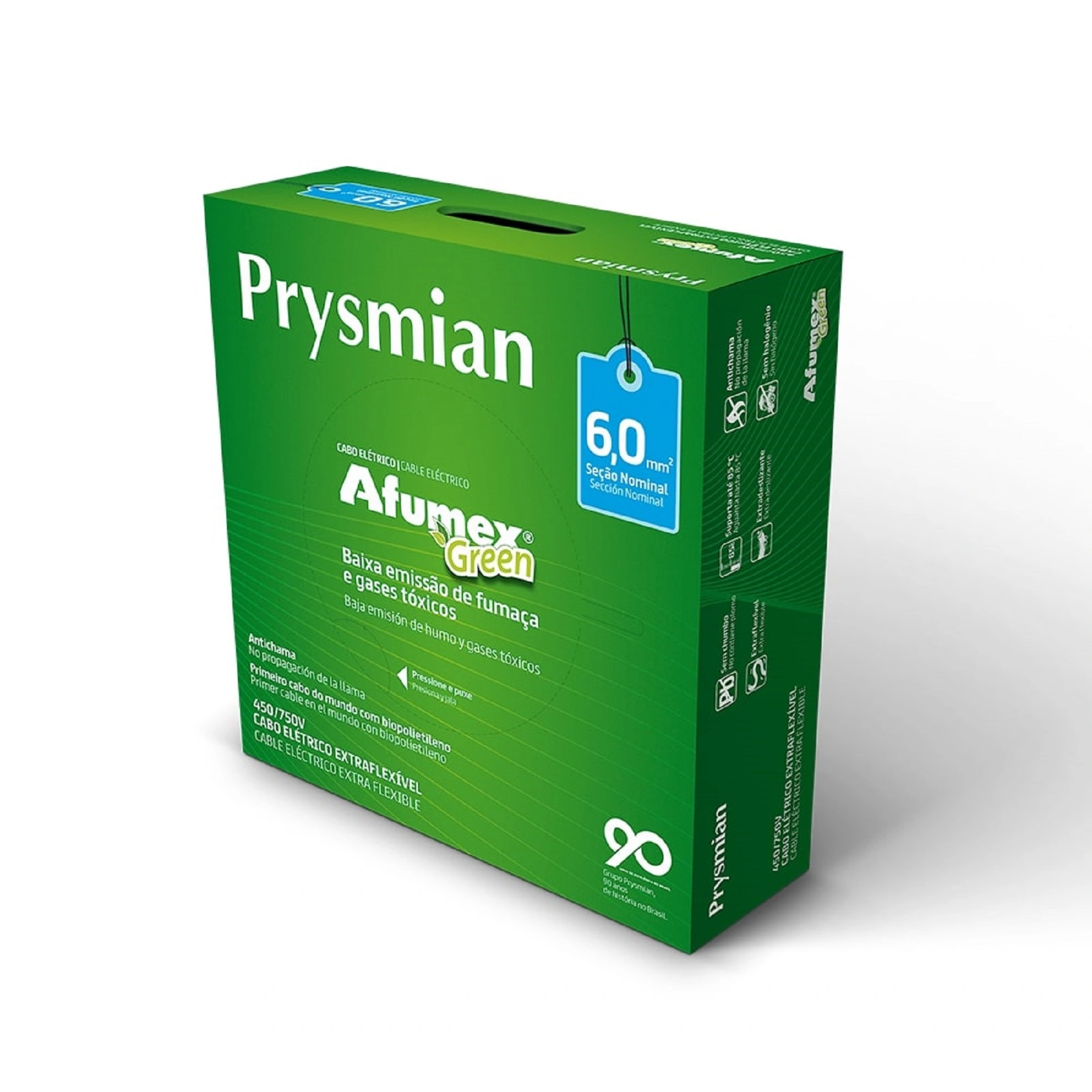 Cabo Flexível 6mm 100m Verde e Amarelo 750V Prysmian