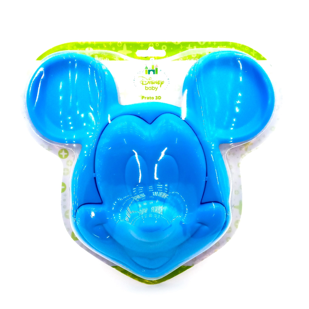 Prato 3D - Com Tampa - Azul - Disney - Mickey Mouse - Baby Go
