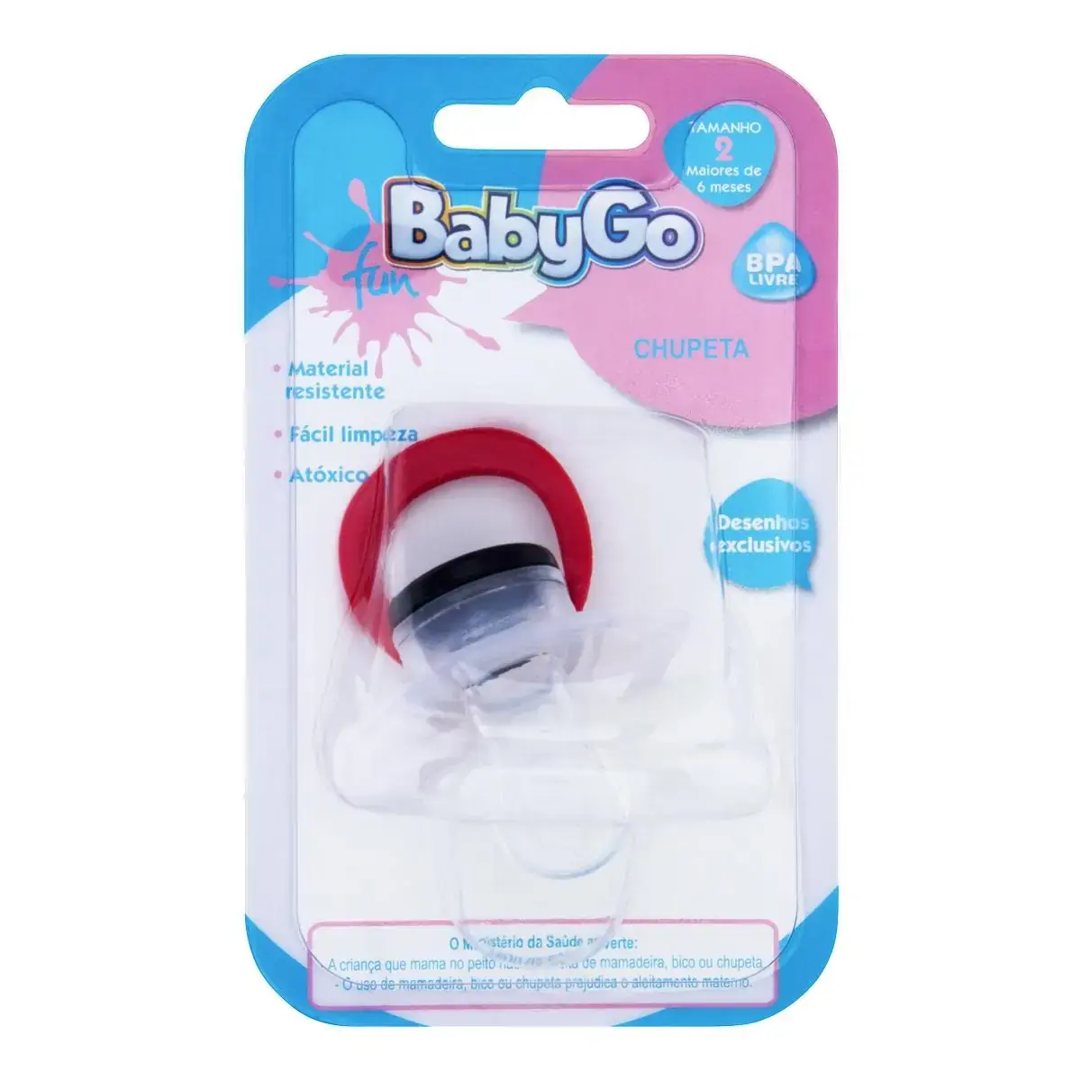 Chupeta Ortodôntica Preta E Vermelha Babygo Fun N 2