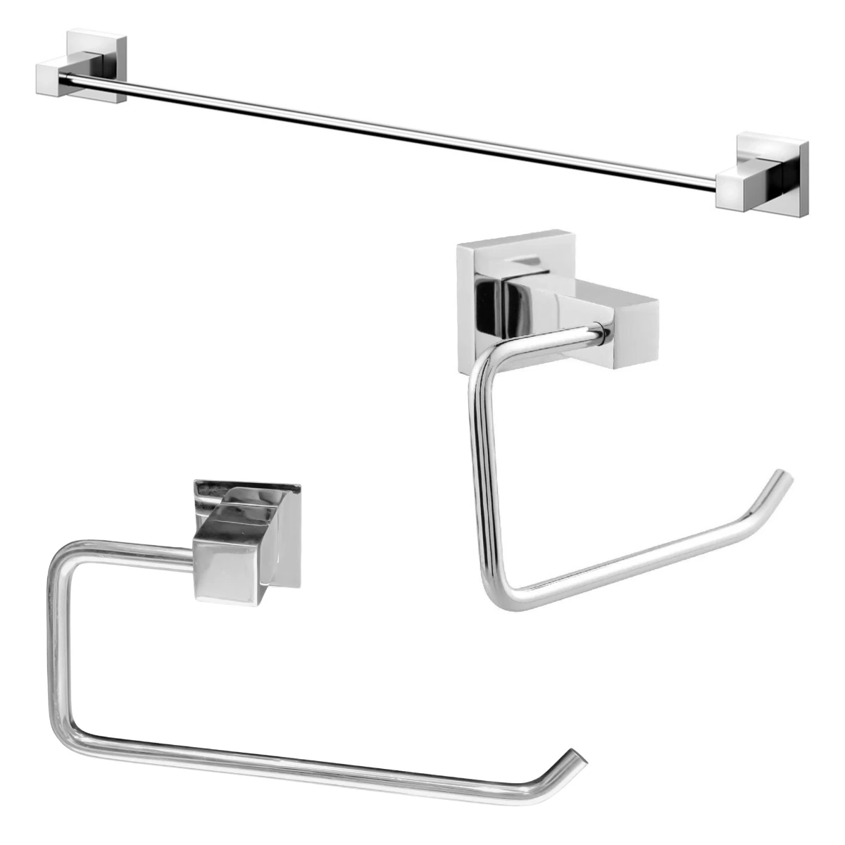 Kit Acessórios Banheiro Lavabo 3 Peças Cromado Metal