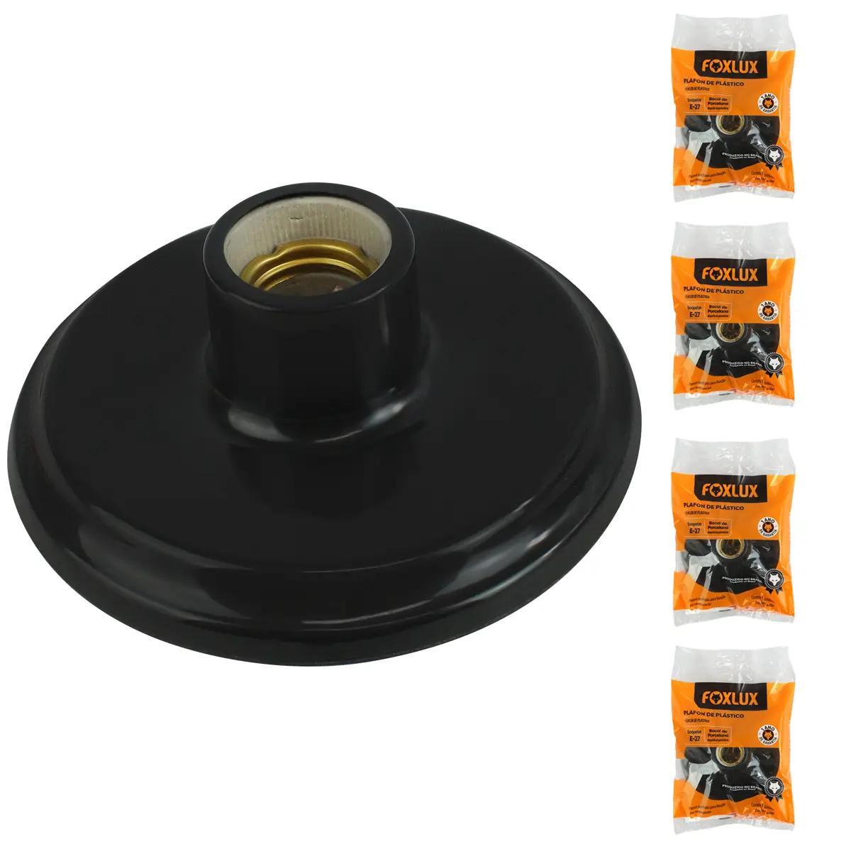 Kit 5 Plafon De Plástico Foxlux Bocal Em Porcelana E-27