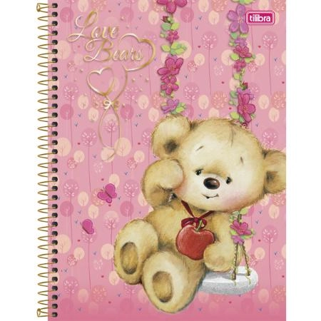 Caderno Espiral Capa Dura Universitário 1 Matéria Love Bears 96 Folhas 462g Tilibra