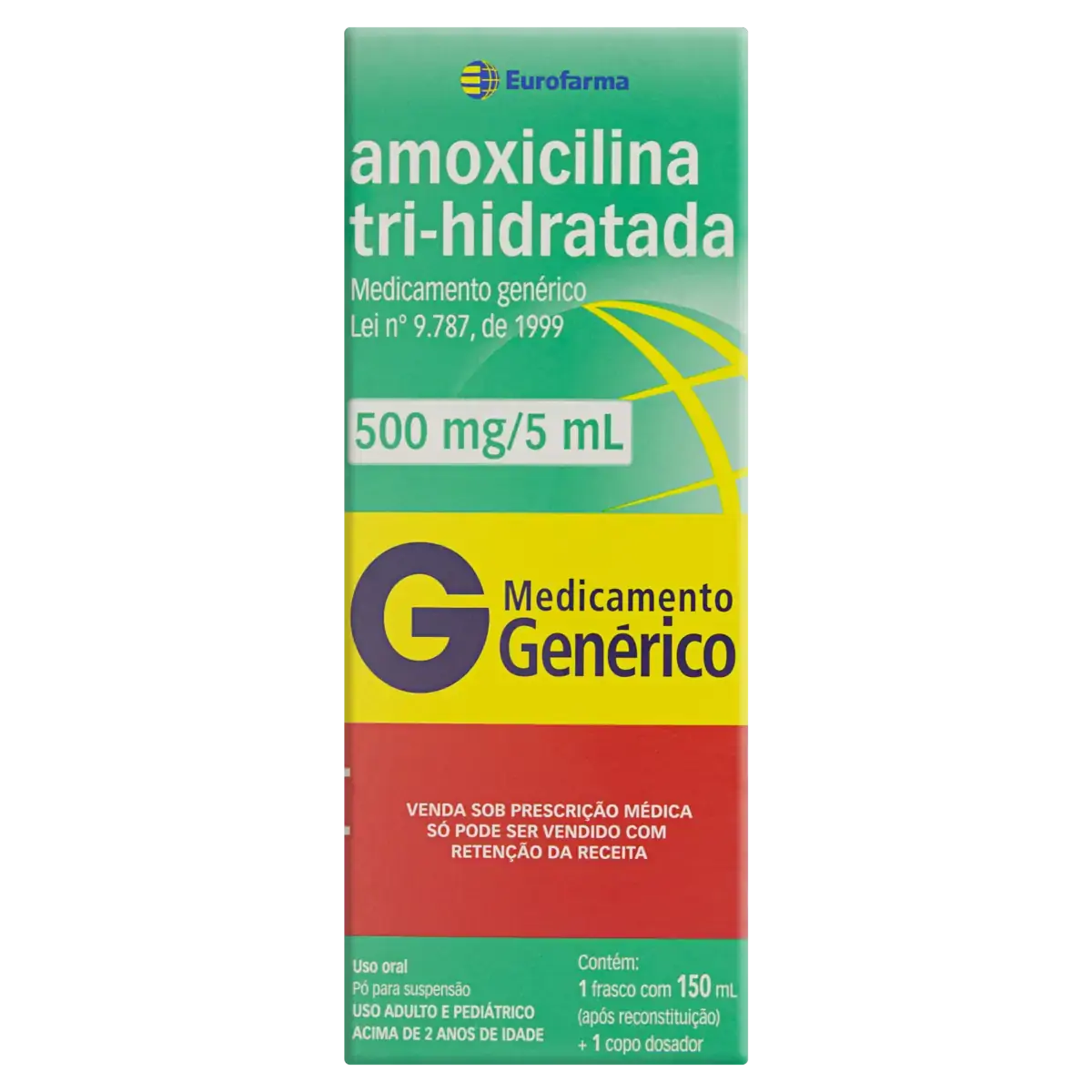 Amoxicilina Tri Hidratada 500mg/5ml Eurofarma Caixa 150ml Copo Dosador