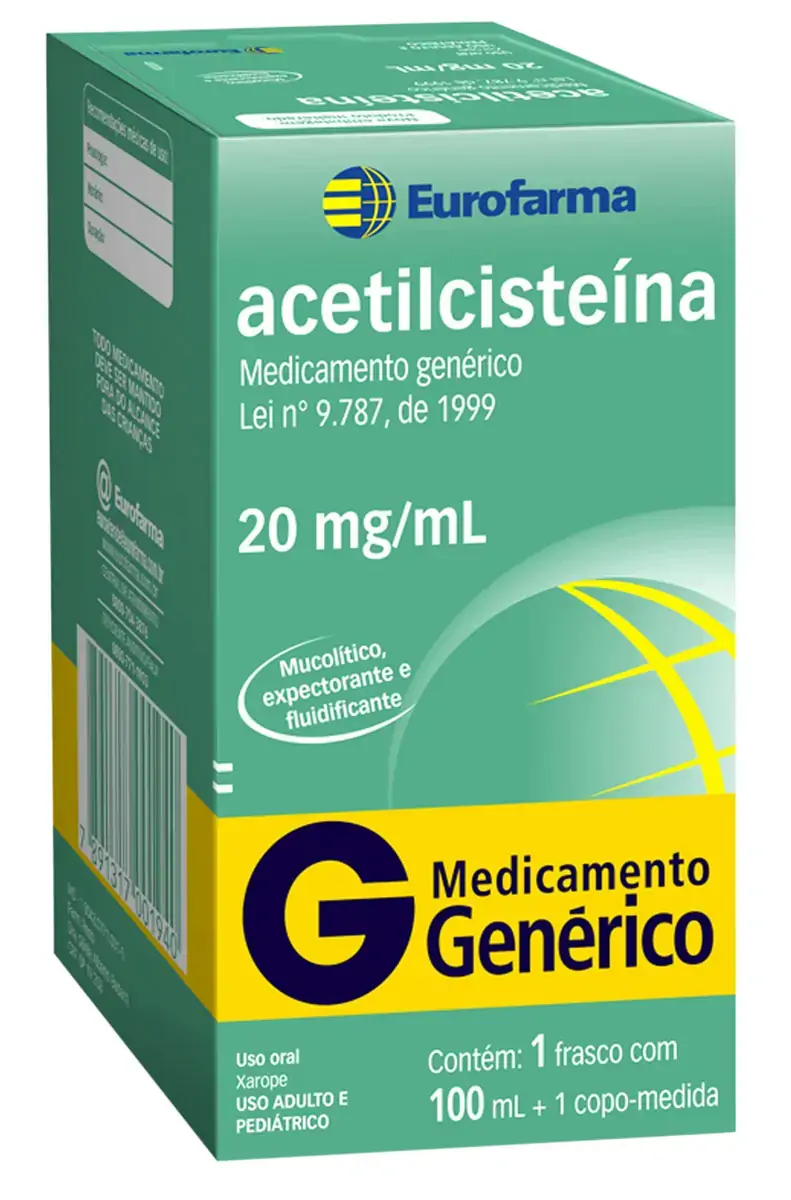Xarope Acetilcisteína 20mg/ml Eurofarma Caixa 100ml 1 Copo Medida