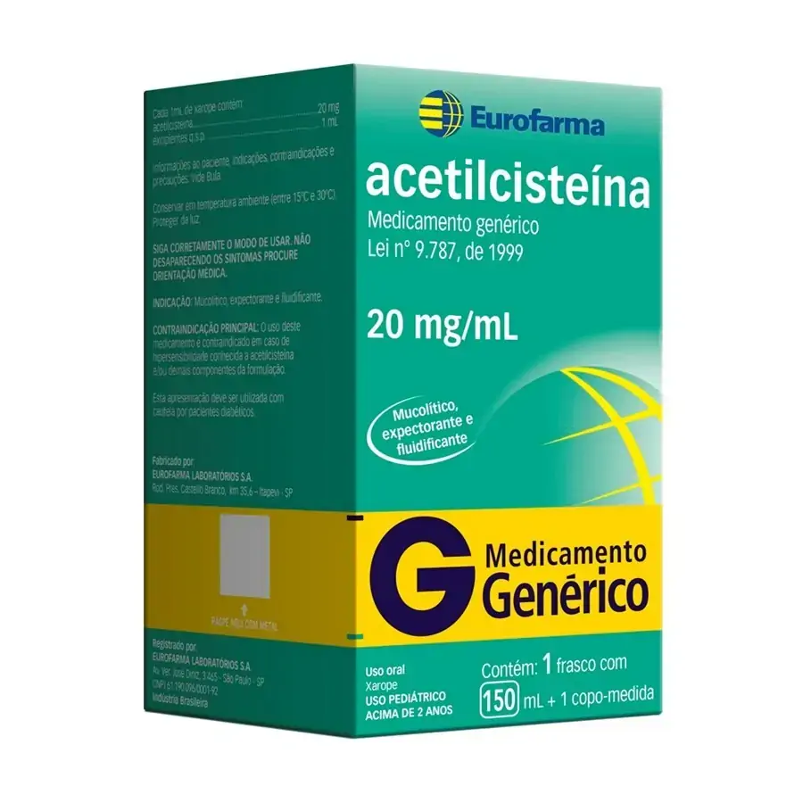 Xarope Acetilcisteína 20mg/ml Eurofarma Caixa 150ml 1 Copo Medida