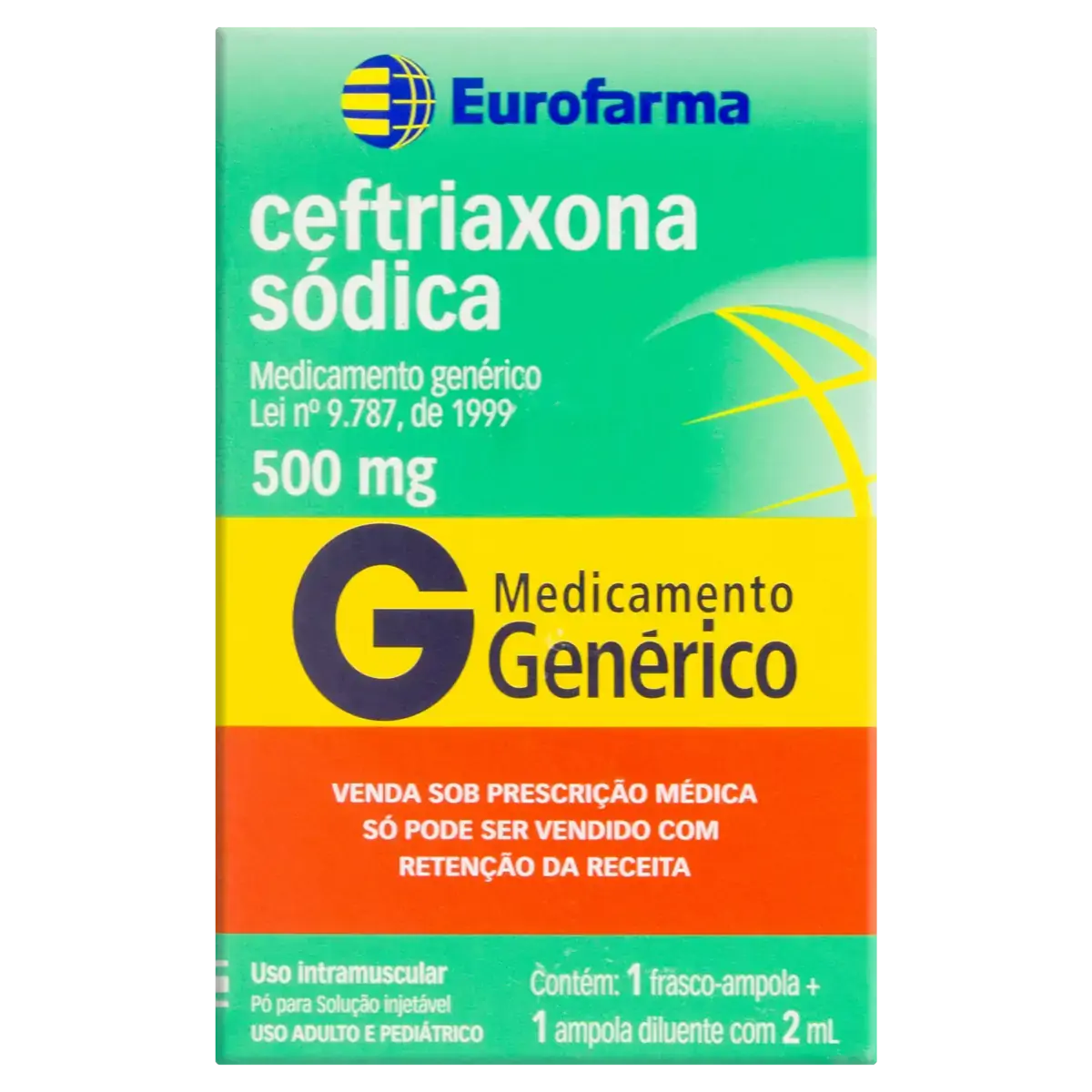 Ceftriaxona Sódica 500mg Eurofarma Caixa 1 Frasco Ampola 1 Ampola Diluente 2ml