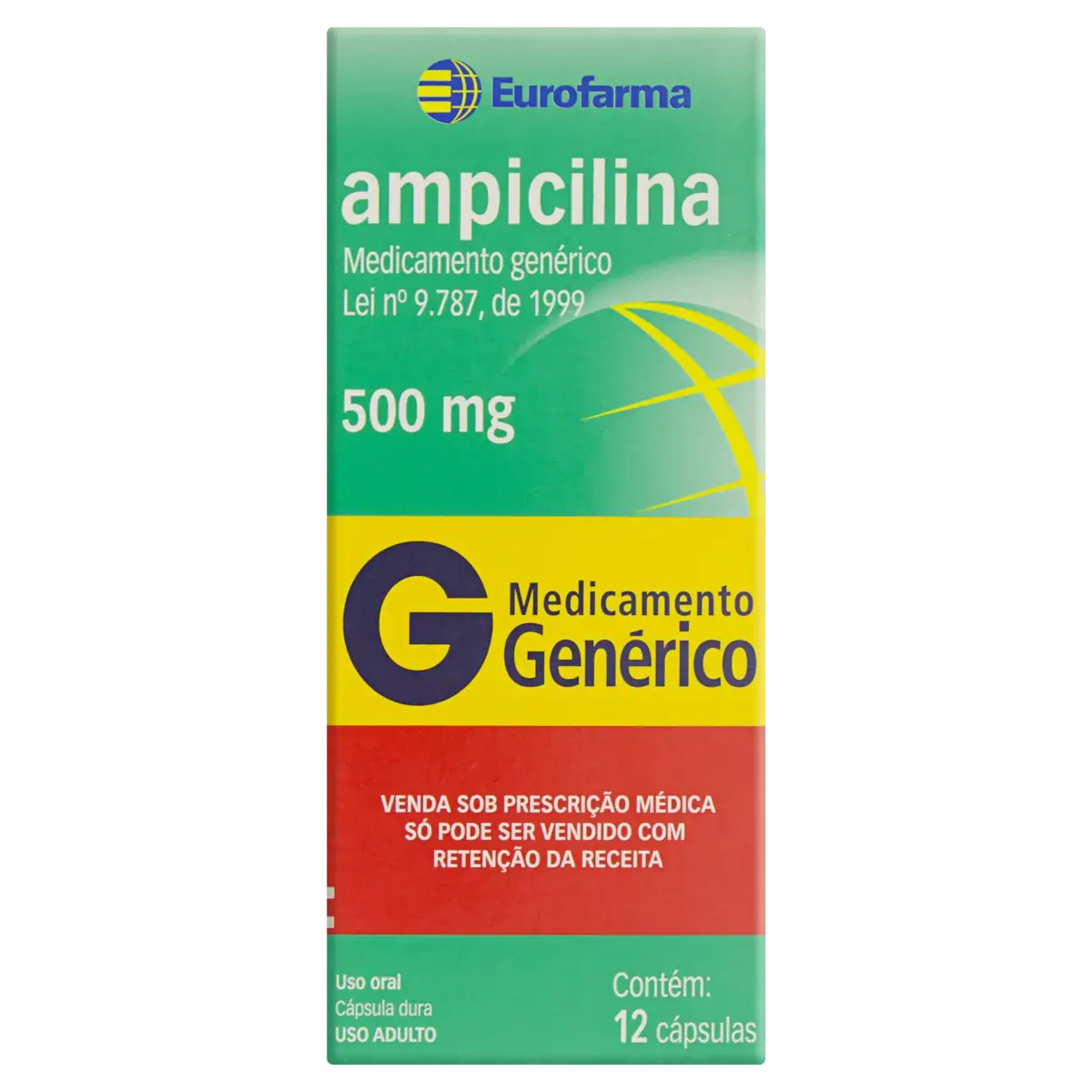 Ampicilina 500mg Eurofarma Caixa 12 Cápsulas