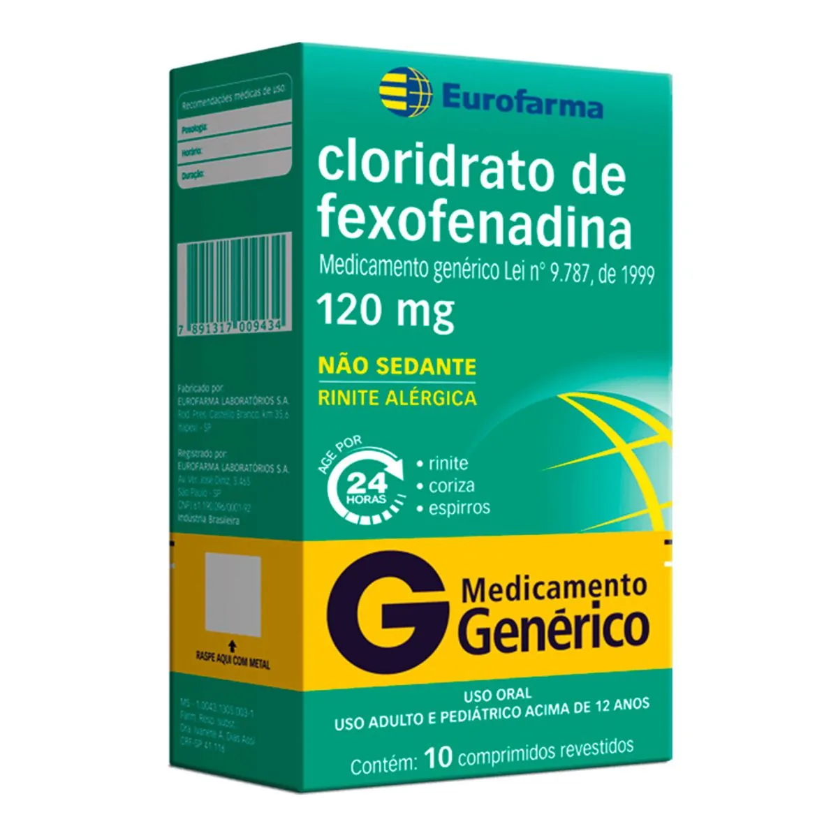 Cloridrato De Fexofenadina 120mg Cx 10 Comp Rev