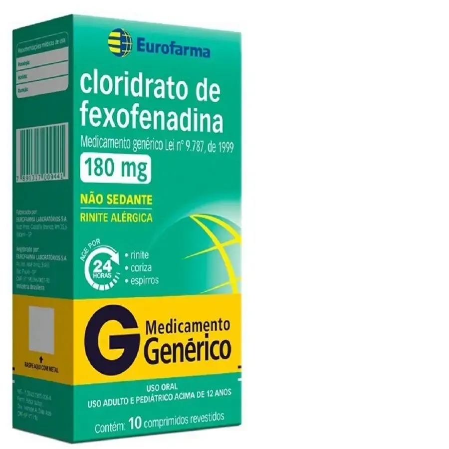 Cloridrato De Fexofenadina 180mg Eurofarma Caixa 10 Comprimidos Revestidos