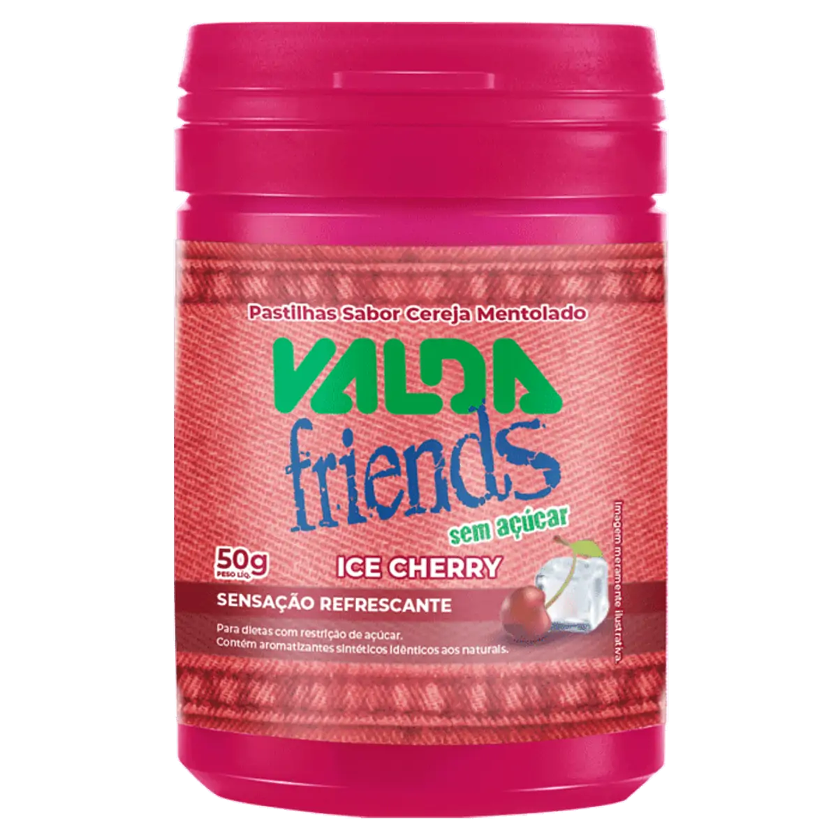 Pastilha Ice Cherry Zero Açúcar Valda Friends Pote 50g