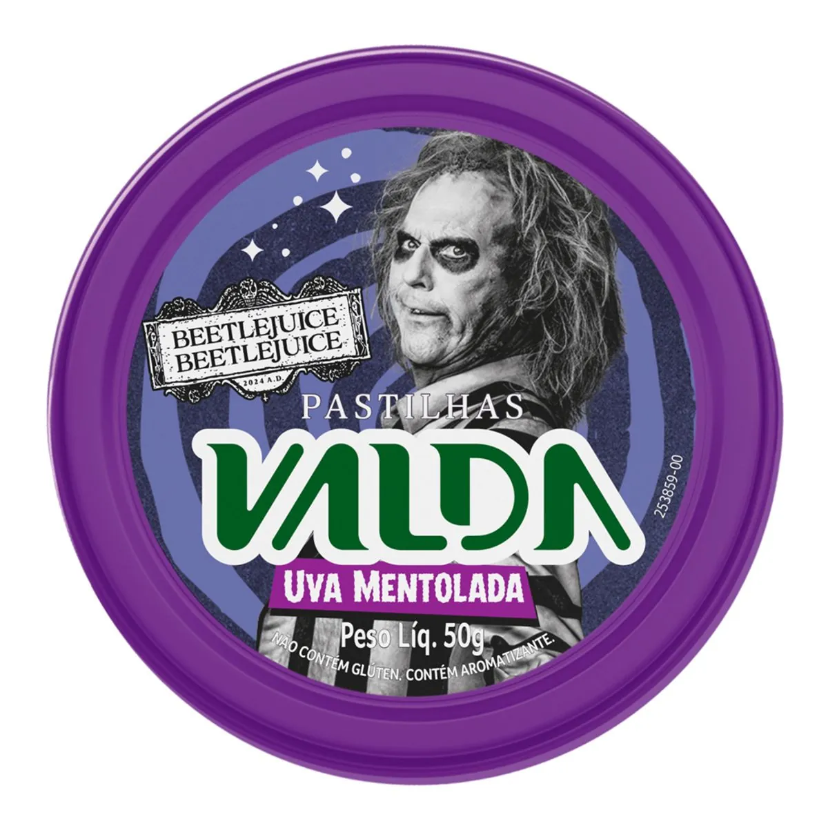 Pastilha Uva Mentolada Beetlejuice Valda Lata 50g