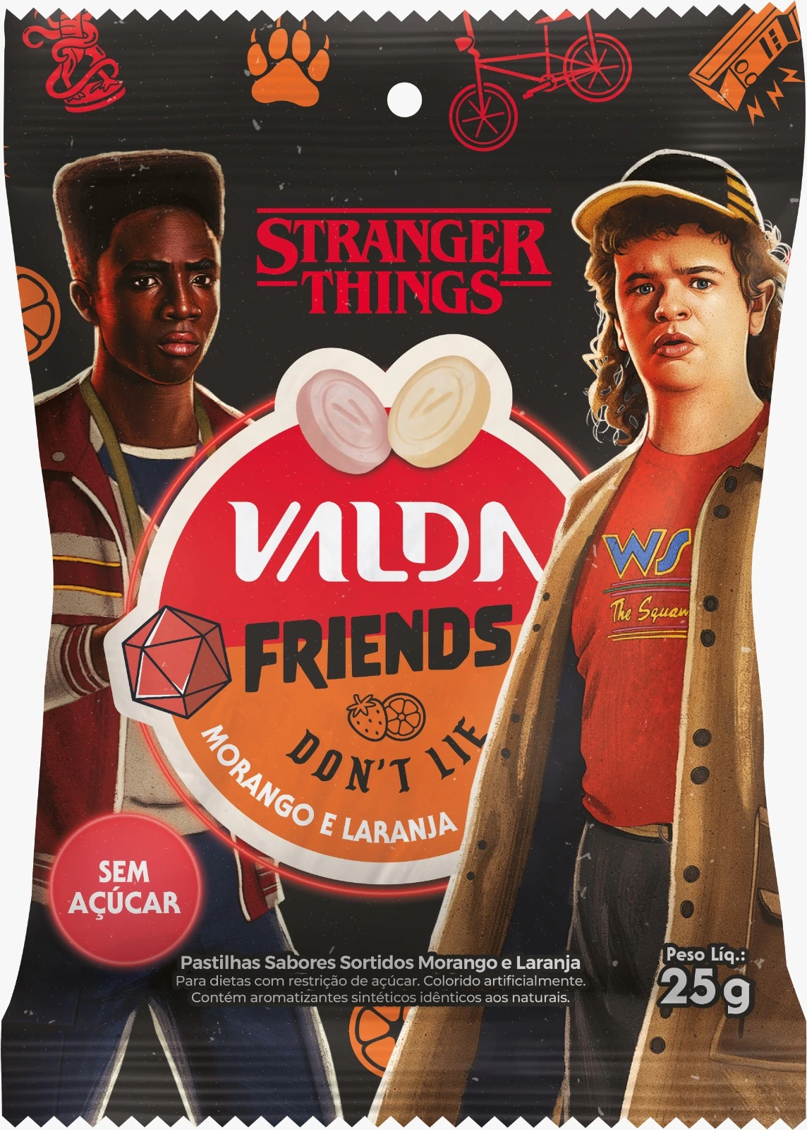 Bala Valda Friends Morango E Laranja Stranger Things 25g