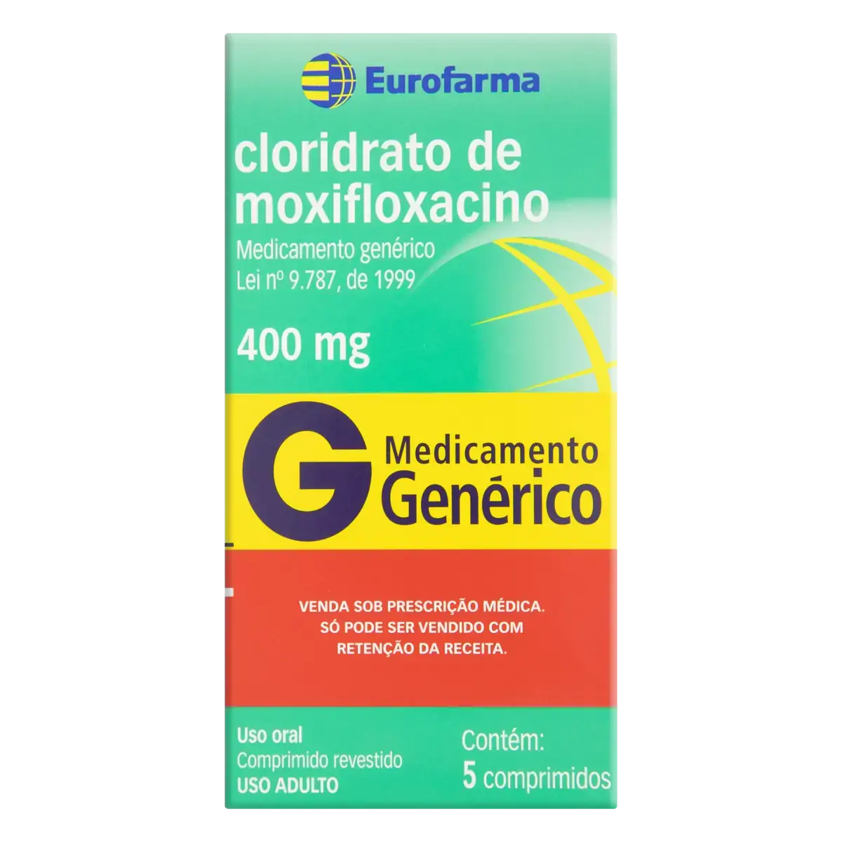Cloridrato De Moxifloxacino 400mg Eurofarma Caixa 5 Comprimidos Revestidos