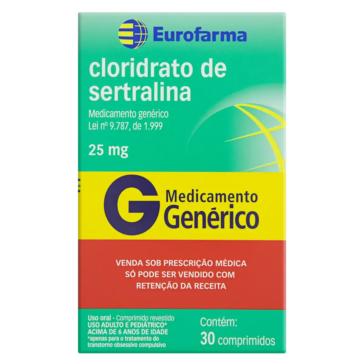 Cloridrato De Sertralina 25mg Eurofarma Caixa 30 Comprimidos Revestidos
