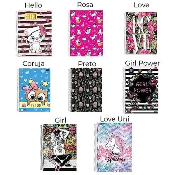 Caderno Universitário 10 Matérias 200 Folhas Kbom Feminino Capa Dura e Sortidas 200x275mm, São Domingos 3558 - 132758