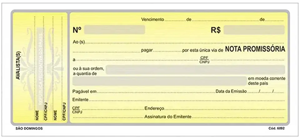 Bloco Nota Promissoria Sao Domingos 145x65mm