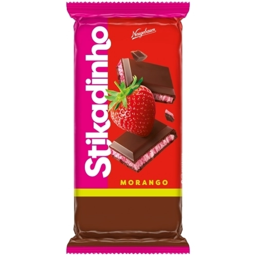 Chocolate Meio Amargo Com Recheio De Morango Stikadinho Caixa 840g 12 Unidades