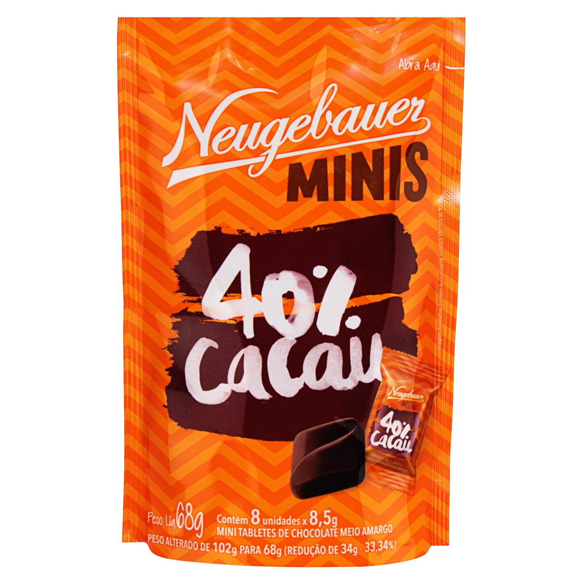 Chocolate Meio Amargo 40 Cacau Neugebauer Minis Sachê 68g 8 Unidades