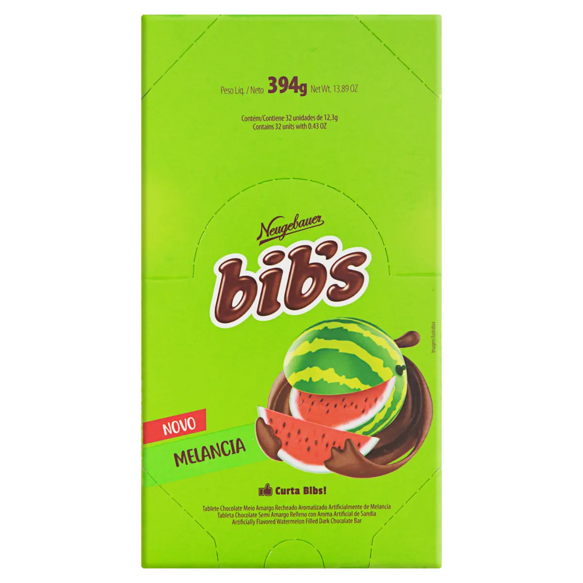 Chocolate Meio Amargo Com Recheio De Melancia Bibs Caixa 394g 32 Unidades